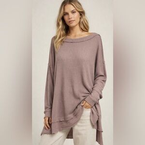 We The Free Gray Waffle Knit Top Oversized Slouchy Streetstyle Lagenlook Large